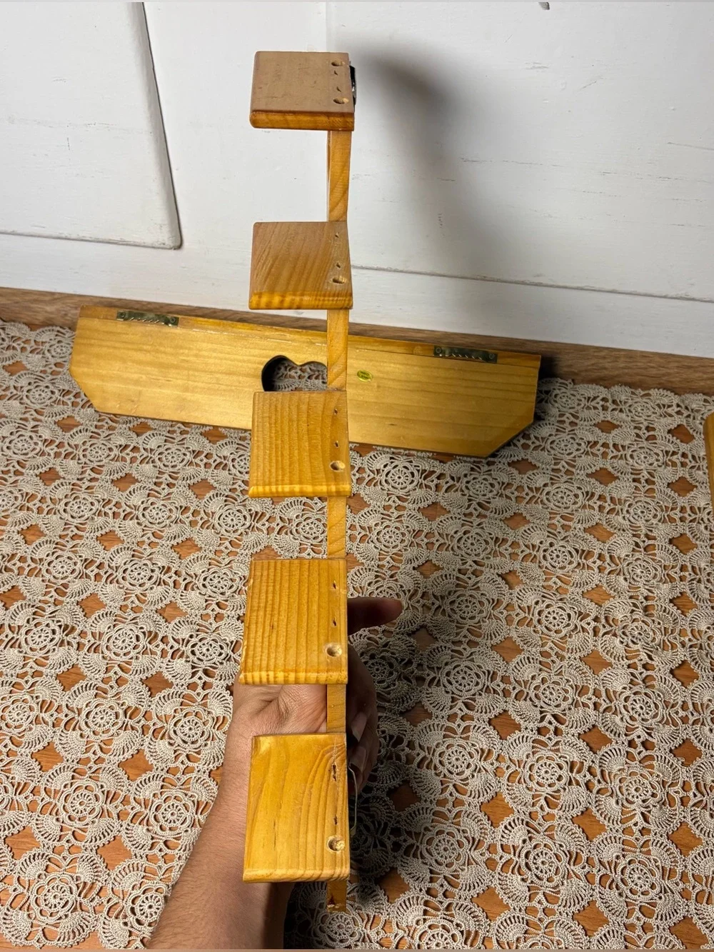 Vintage 90s Cottagecore Wooden Heart Floating Stair Step Curio Shelf 3 Piece Set
